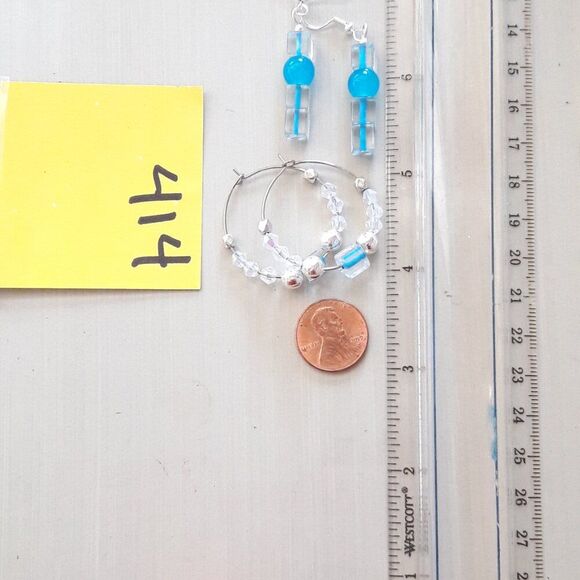 Artisan earrings  414# NEW bohemian Asymmetric mix match BFF earrings blue silv - Picture 4 of 4